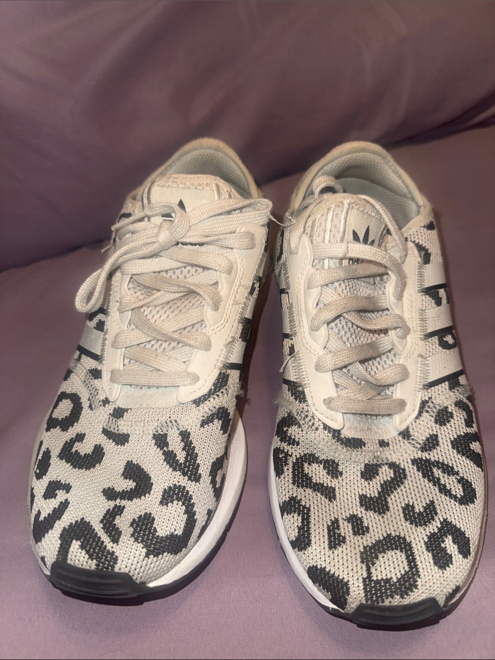 Women’s White Leopard Print Adidas Tennis Shoes